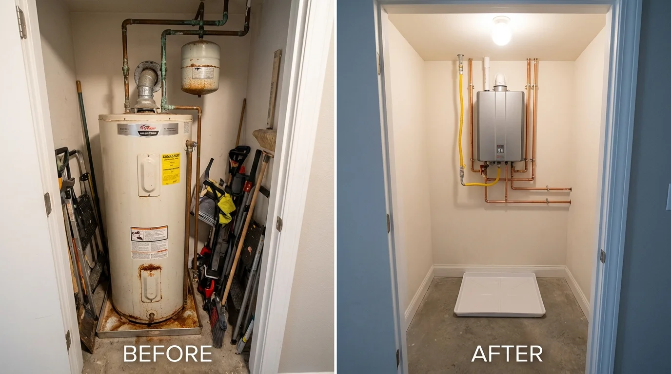 Tank water heater versus wall-mounted tankless unit comparison for Humboldt, IA homeowners