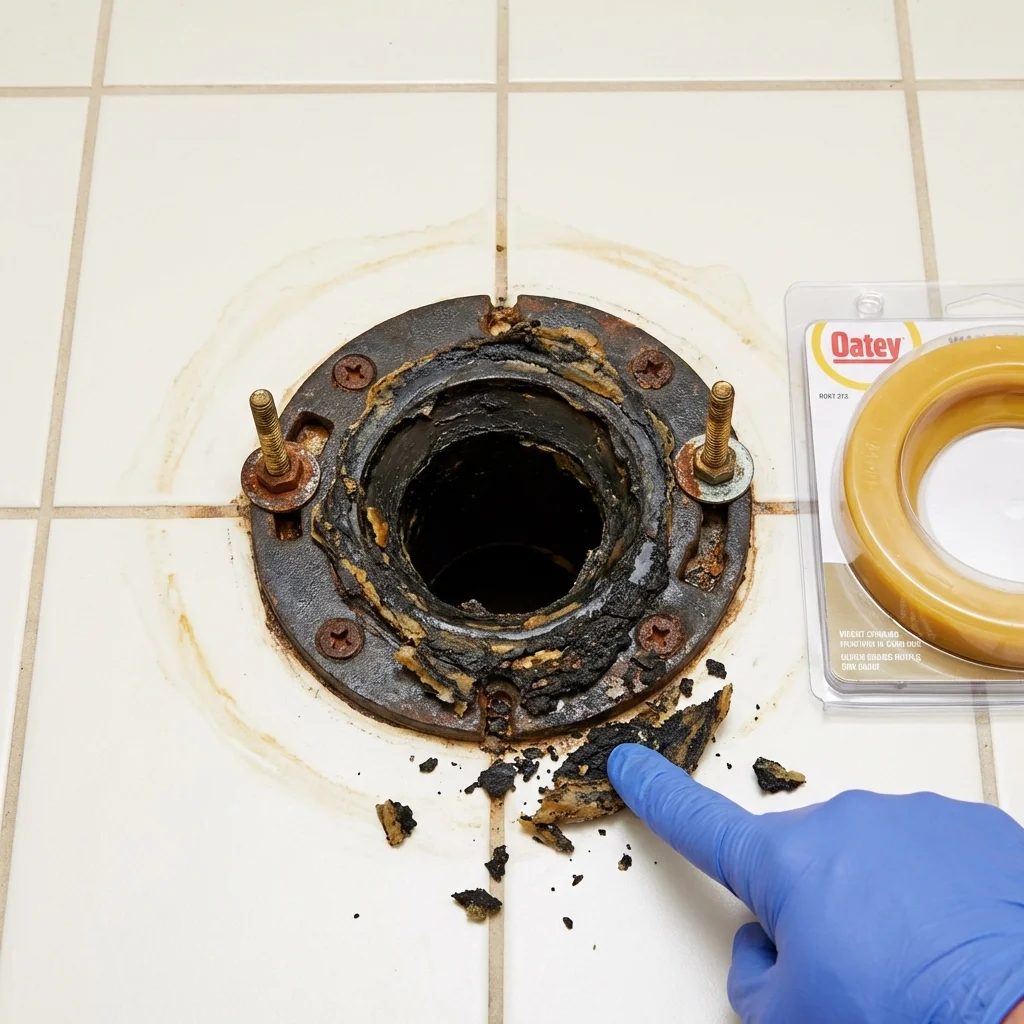 Failed wax ring showing water seepage at the base of a toilet in a Humboldt, IA home