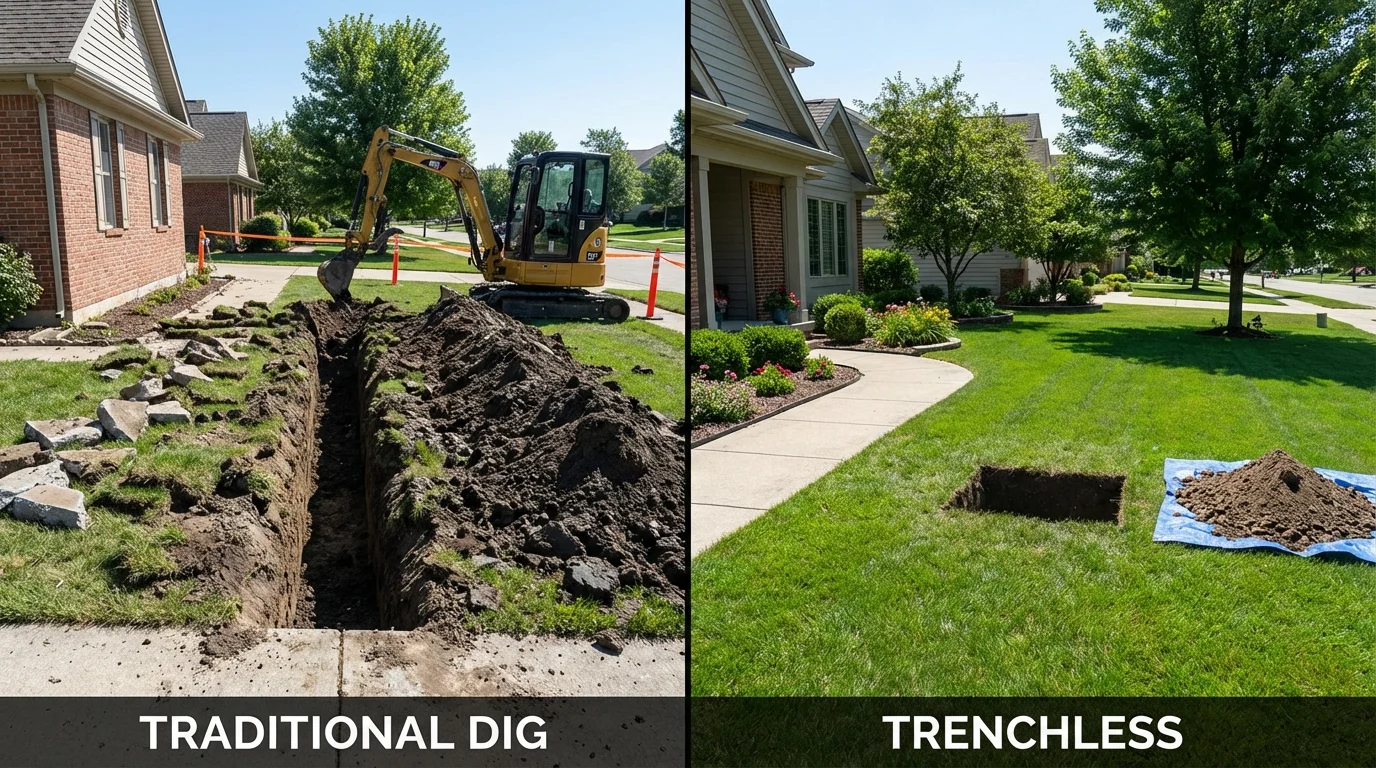 Trenchless sewer repair with minimal yard damage versus traditional excavation in Humboldt, IA